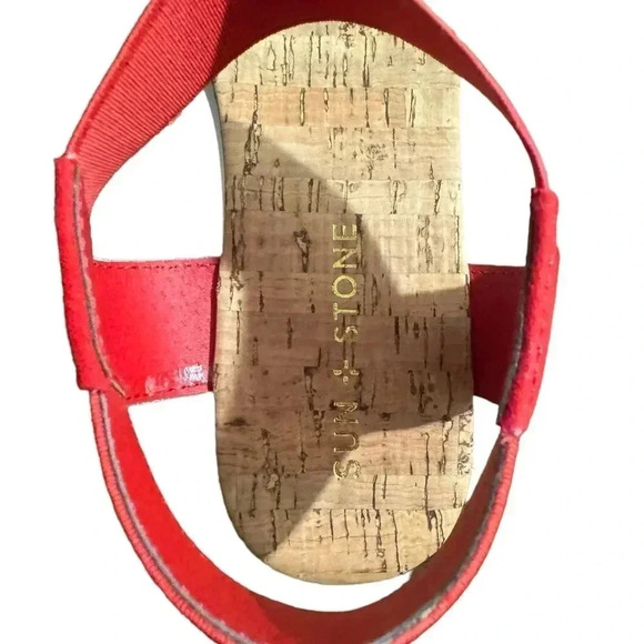 Sun + Stone Womens Melanyy Slip On Open Toe Wedge Sandals Red - Picture 6 of 7